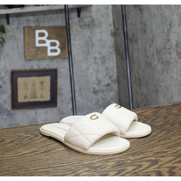 Coach Shoes - Coach Womens Quilted Slide Holly Sandal CR047 Chalk Off White 5.5B